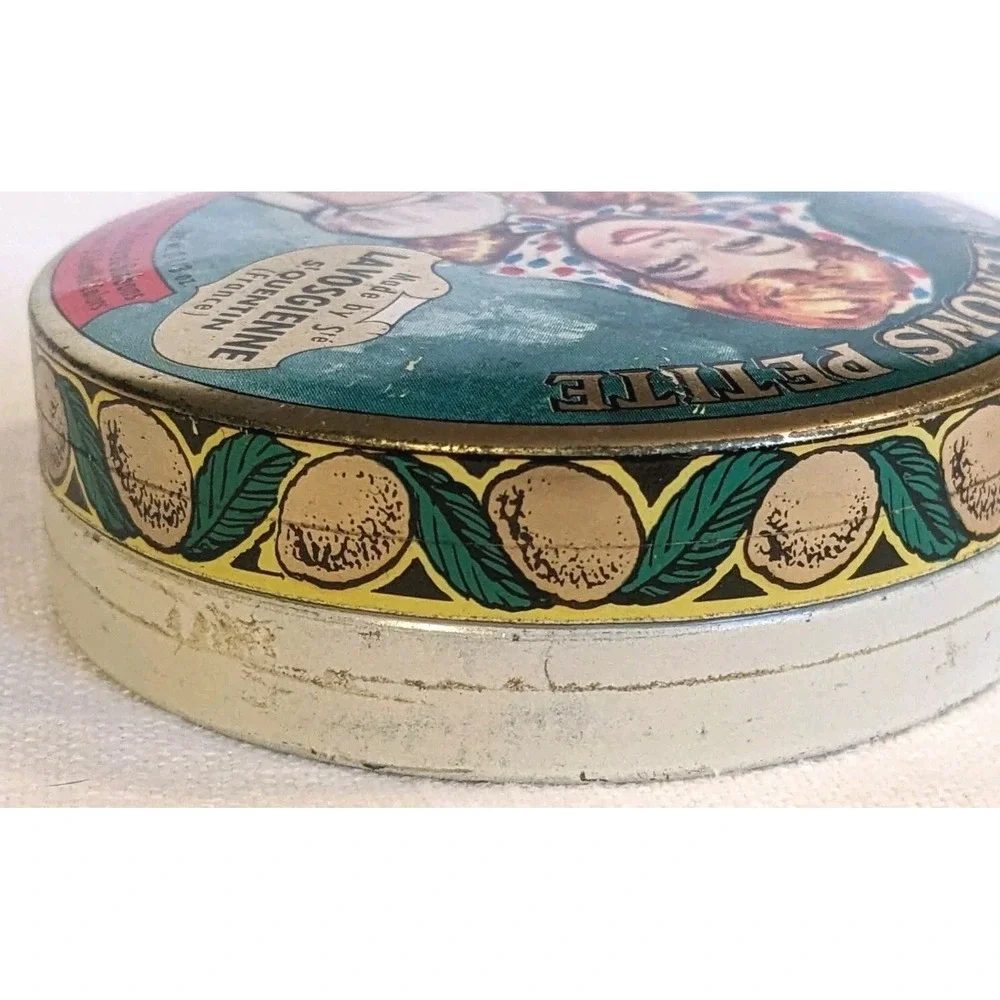French Tart Advertising Tin Lemons La Vosgienne Petite Drops France Trinket Vtg